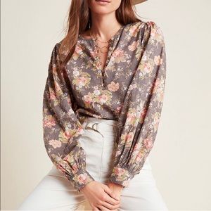 Anthropologie Michaela Peasant Floral Blouse Sz M